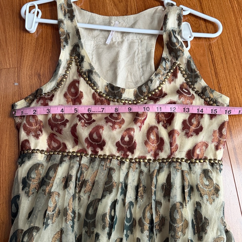 Free People Shimmering Champagne Paisley Mini Dress Boho Sz8 - Picture 10 of 13